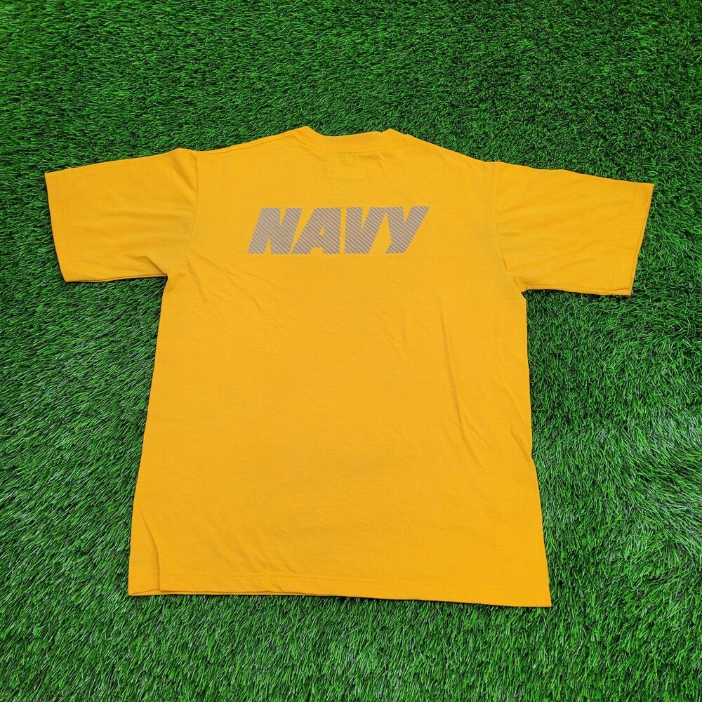 USN US Navy Shirt S/M 19x25 Yellow Spellout